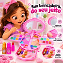 Maleta de Maquiagem Infantil Luxo Rosa com Espelho