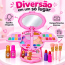 Maleta de Maquiagem Infantil Luxo Rosa com Espelho